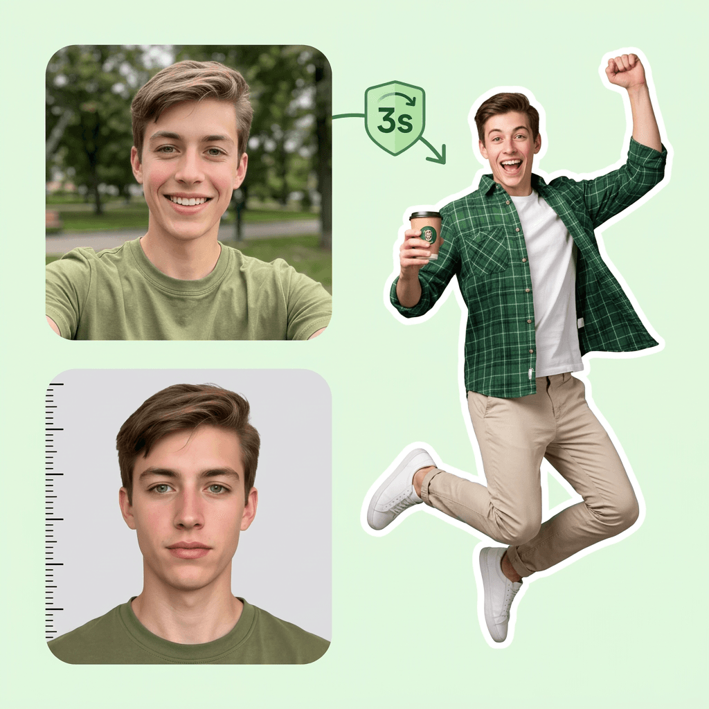 Passport photo example with AI-verified compliance