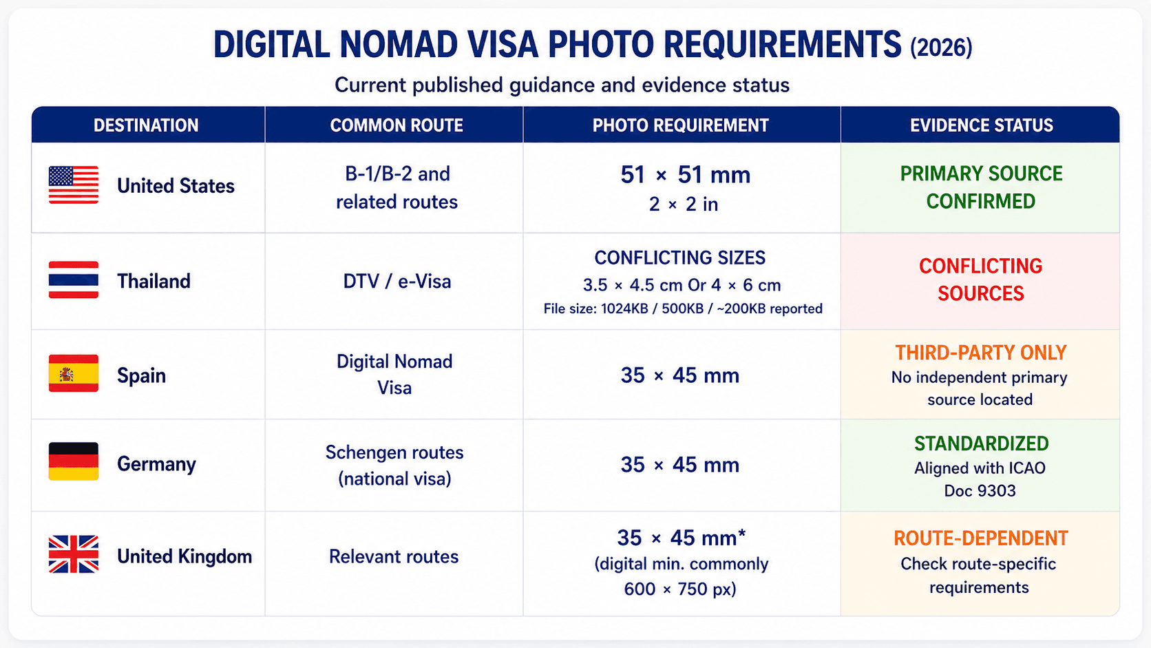 Document photo requirements across digital nomad destinations