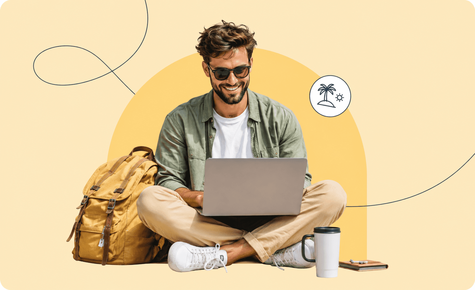 A digital nomad working on a laptop while travelling